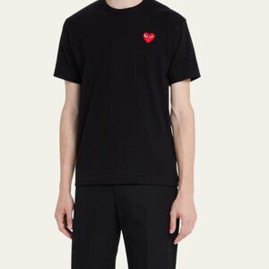Comme des Garcons Play T-Shirt Tee Shirt Short Sleeve Cotton Solid Black Large
